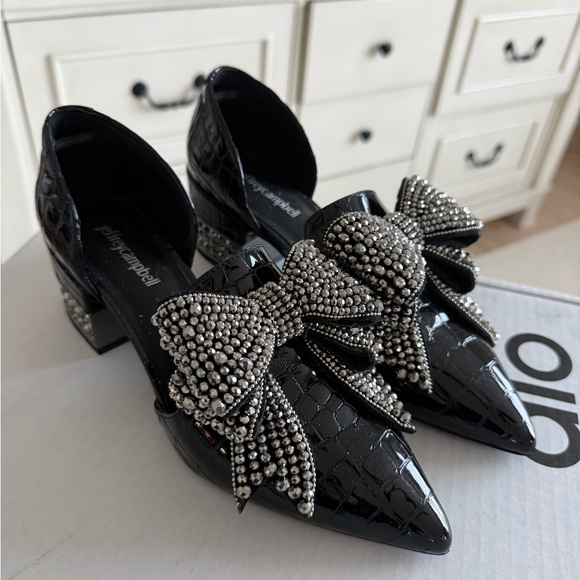 Jeffrey Campbell Shoes - Jeffrey Campbell Black Flats with Embellished Silver Bow